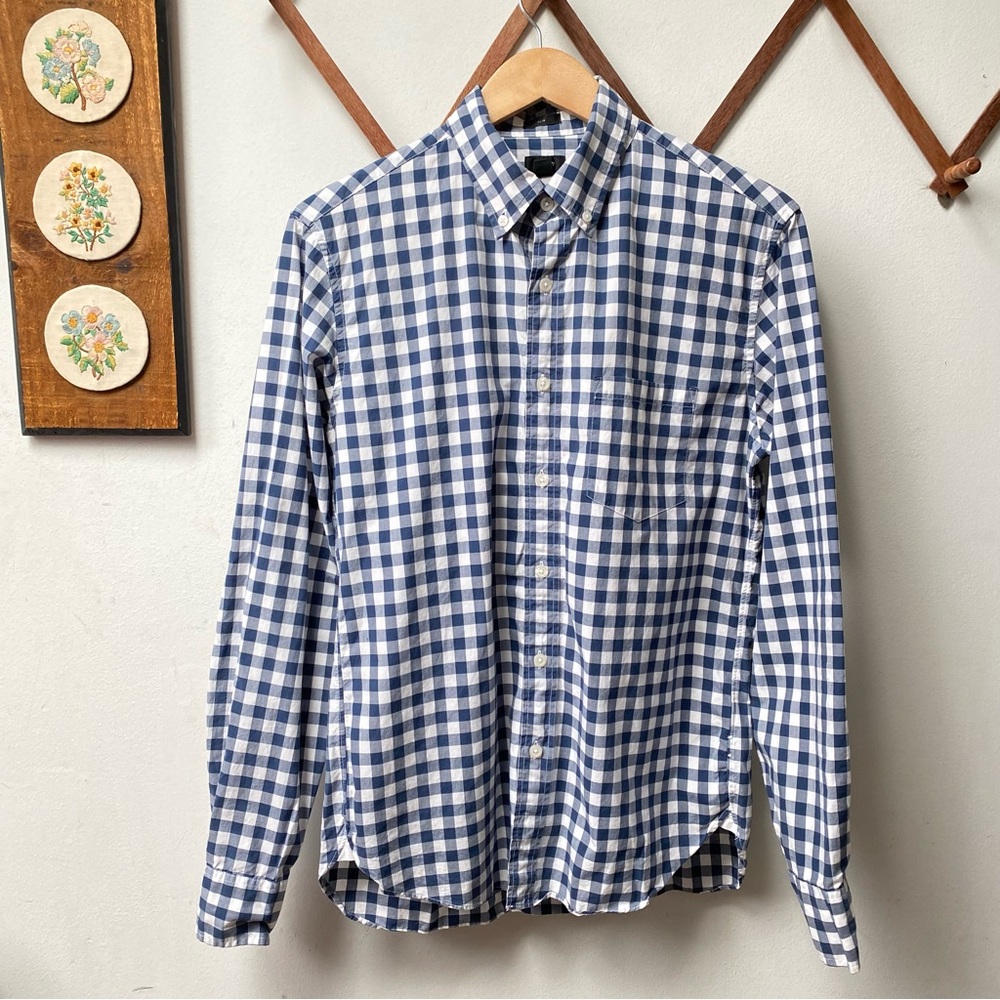 J Crew Checkered Slim Fit Oxford Button Down Shirt